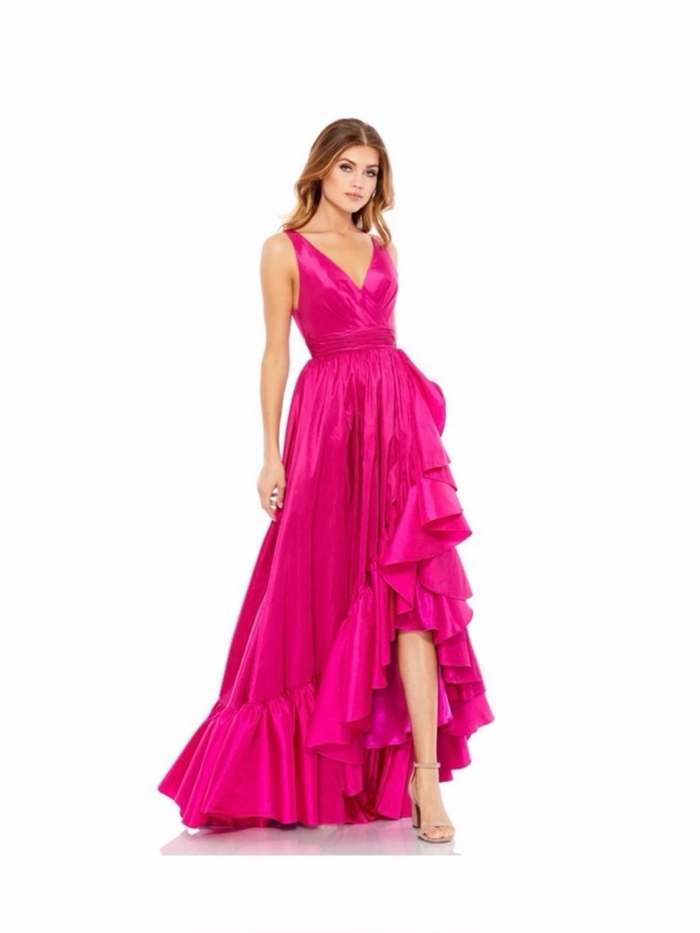 Mac Duggal 67835 Size 20 Magenta Fuchsia Pink Taffeta Hi-Low Ruffle Gown Dress